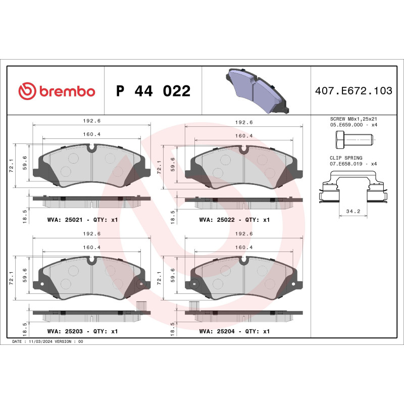 BREMBO P 44 022 Brake Pads Set Front for Land Rover Discovery Defender