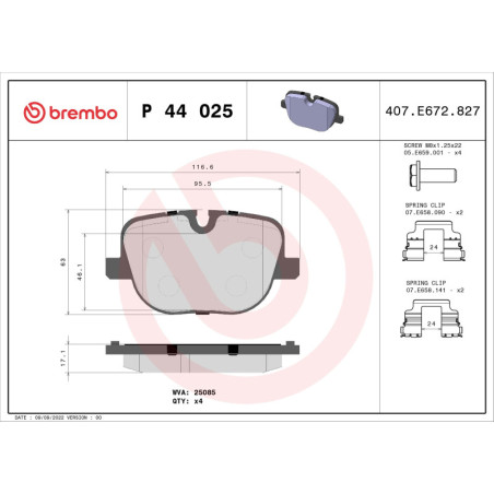 BREMBO P 44 025 Plaquettes de frein arrière pour