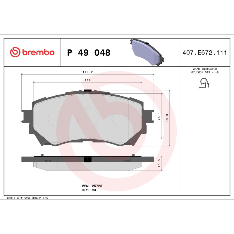 BREMBO P 49 048 Brzdové destičky přední pro Mazda 6