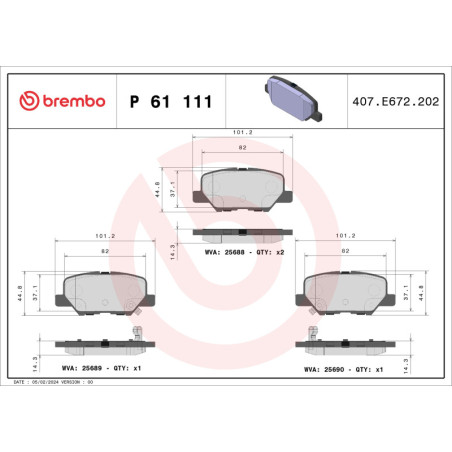 BREMBO P 61 111 Klocki hamulcowe tył dla 6 Outlander ASX 4008 C4 Aircross