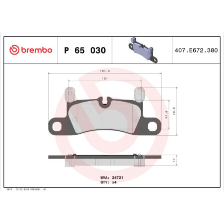 BREMBO P 65 030 Brake Pads Set Rear for Porsche Cayenne