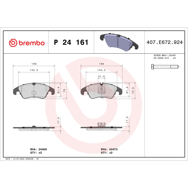 BREMBO P 24 161 Klocki hamulcowe przód dla Ford Focus