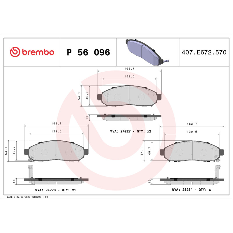 BREMBO P 56 096 Brzdové destičky přední pro NP300 NV200 Serena Leaf Navara Pathfinder Xterra