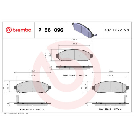 BREMBO P 56 096 Brzdové destičky přední pro NP300 NV200 Serena Leaf Navara Pathfinder Xterra