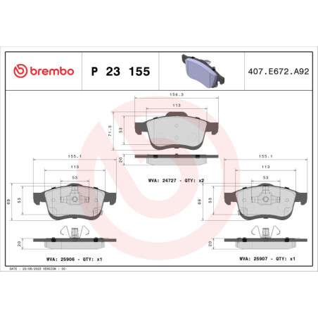 BREMBO P 23 155 Bremsbeläge Vorne für Fiat 500L