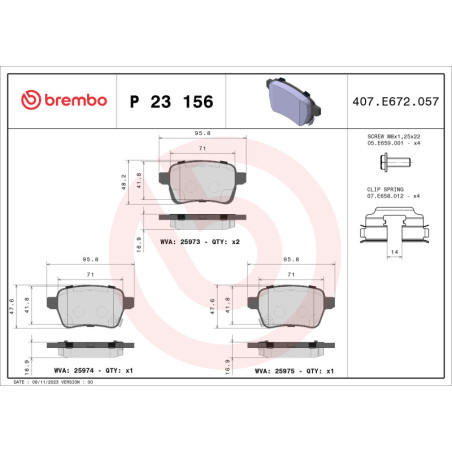BREMBO P 23 156 Brzdové destičky zadní pro Fiat 500L