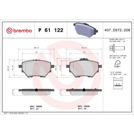 BREMBO P 61 122 Brzdové platničky zadné pre 308 Combo 3008 508 Berlingo Astra Grand C4 Spacetourer