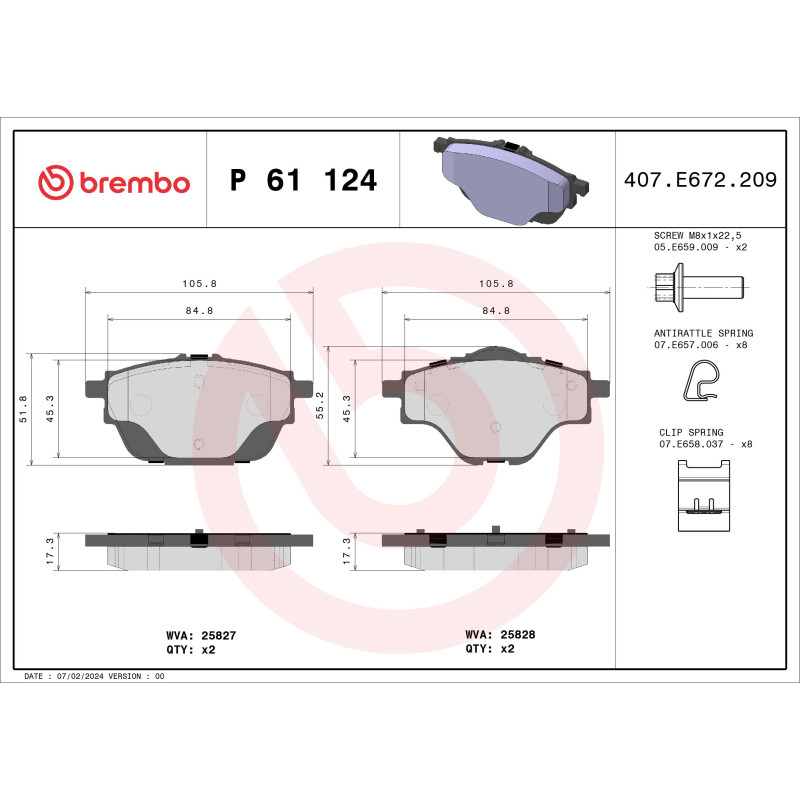 BREMBO P 61 124 Plaquettes de frein arrière pour 308 508 3008 C4 Picasso Grand Picasso Spacetourer