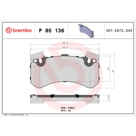BREMBO P 85 136 Pastillas de freno delantero para A6 A7 A8 Bentayga Mulsanne Q5