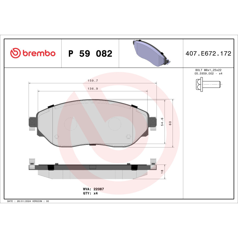 BREMBO P 59 082 Brake Pads Set Front for Vivaro Trafic Talento NV300 Primastar