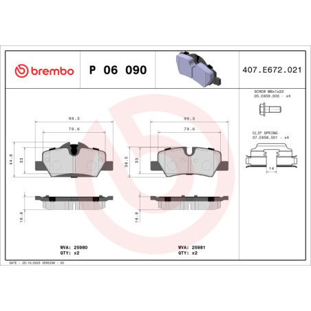 BREMBO P 06 090 Plaquettes de frein arrière pour MINI Hatchback Convertible