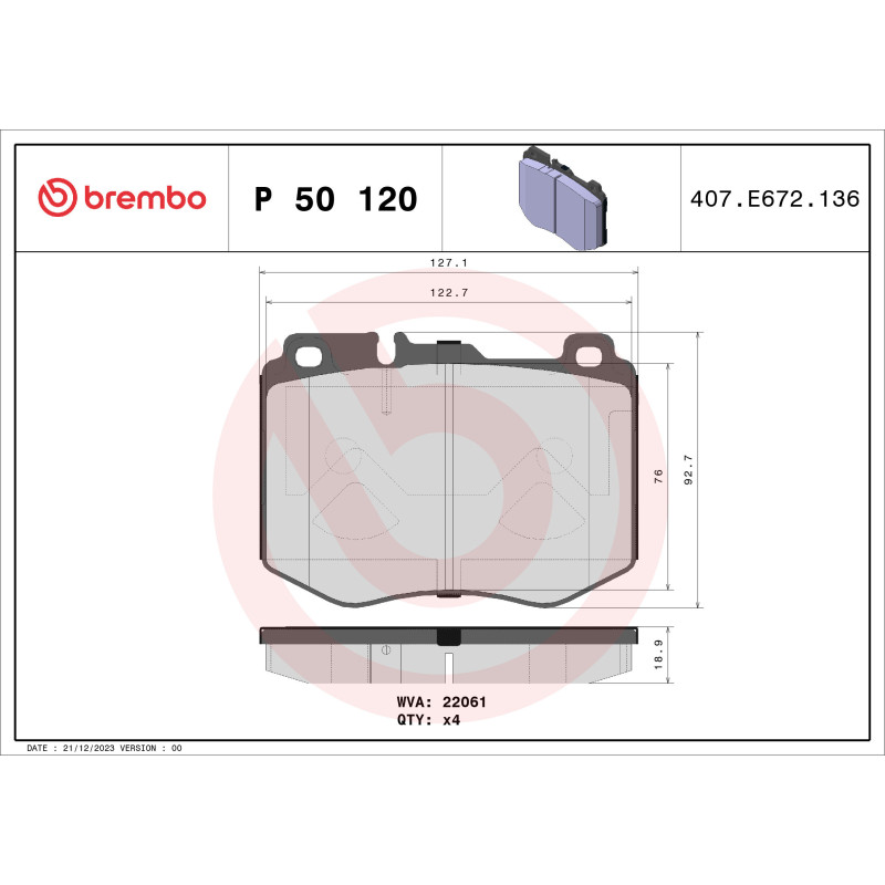 BREMBO P 50 120 Brake Pads Set Front for Mercedes E C GLC CLS