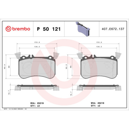 BREMBO P 50 121 Bremsbeläge Vorne für Mercedes CLA A GLA