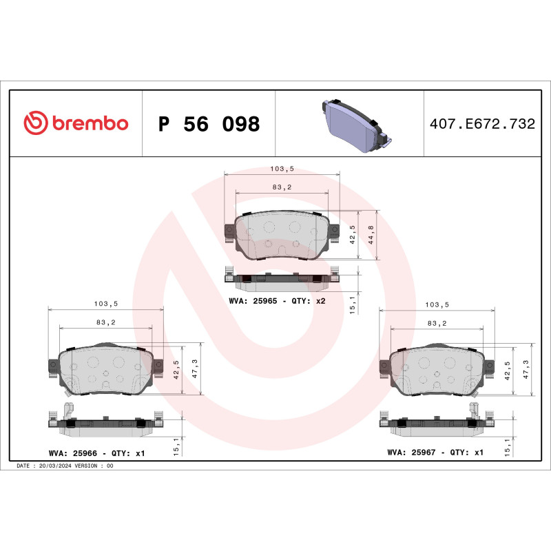 BREMBO P 56 098 Brzdové destičky zadní pro X-Trail Qashqai Kadjar Koleos Leaf