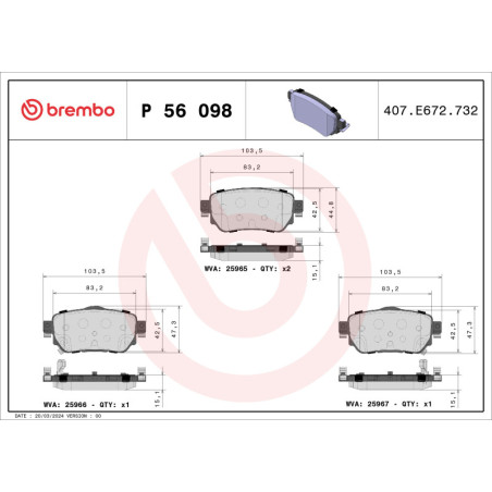 BREMBO P 56 098 Brzdové destičky zadní pro X-Trail Qashqai Kadjar Koleos Leaf