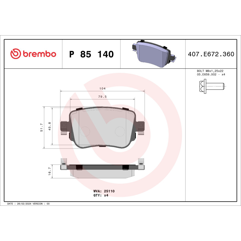 BREMBO P 85 140 Klocki hamulcowe tył dla Q3 A1 Alhambra Polo Sharan Leon Octavia Passat
