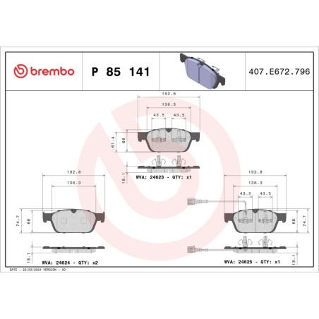 BREMBO P 85 141 Brzdové platničky predné pre Transporter California Multivan