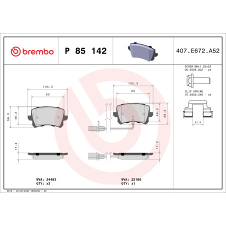 BREMBO P 85 142 Bremsbeläge Hinten für Audi Q3