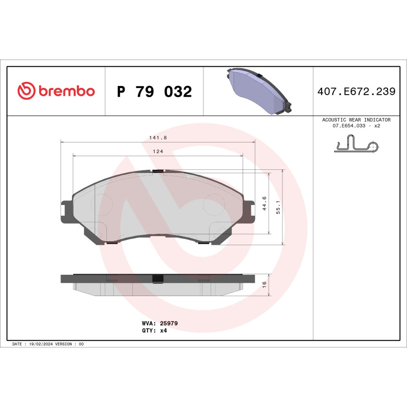 BREMBO P 79 032 Brake Pads Set Front for Suzuki Vitara SX4