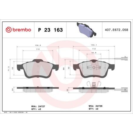 BREMBO P 23 163 Bremsbeläge Vorne für Doblo Combo Delta