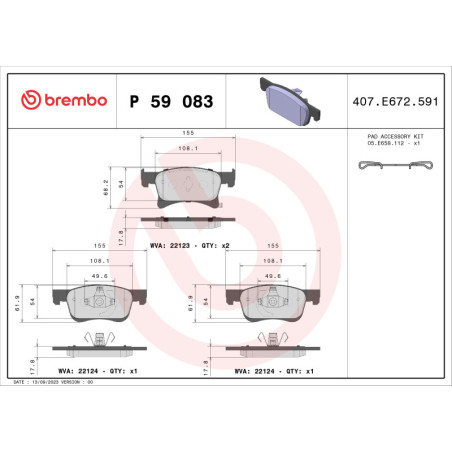 BREMBO P 59 083 Brake Pads Set Front for Corsa Adam Corsavan