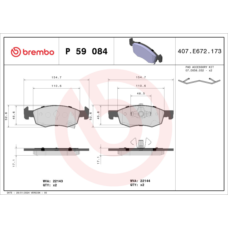 BREMBO P 59 084 Klocki hamulcowe przód dla Corsa Corsavan