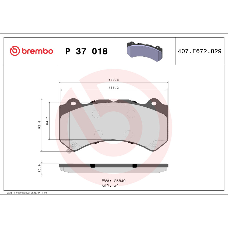 BREMBO P 37 018 Brzdové destičky přední pro GT-R Camaro CTS ATS Charger Corvette LFA Challenger