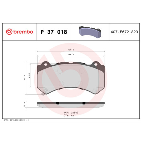 BREMBO P 37 018 Brzdové platničky predné pre GT-R Camaro CTS ATS Charger Corvette LFA Challenger
