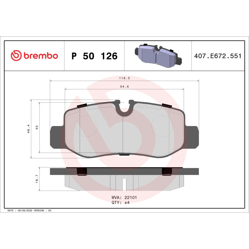 BREMBO P 50 126 Plaquettes de frein arrière pour Mercedes Vito V EQV eVITO