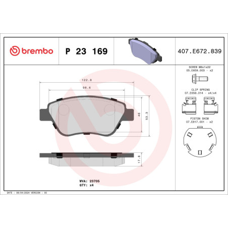 BREMBO P 23 169 Plaquettes de frein avant pour Fiat Doblo