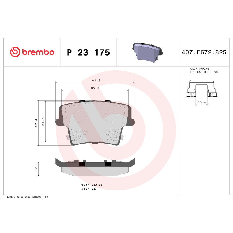 BREMBO P 23 175 Plaquettes de frein arrière pour 300 Charger Challenger Thema