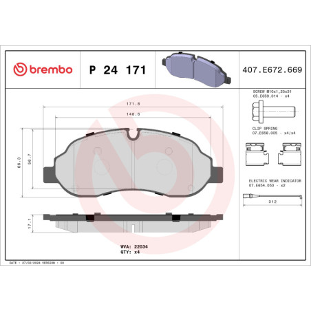 BREMBO P 24 171 Brake Pads Set Front for Ford Transit