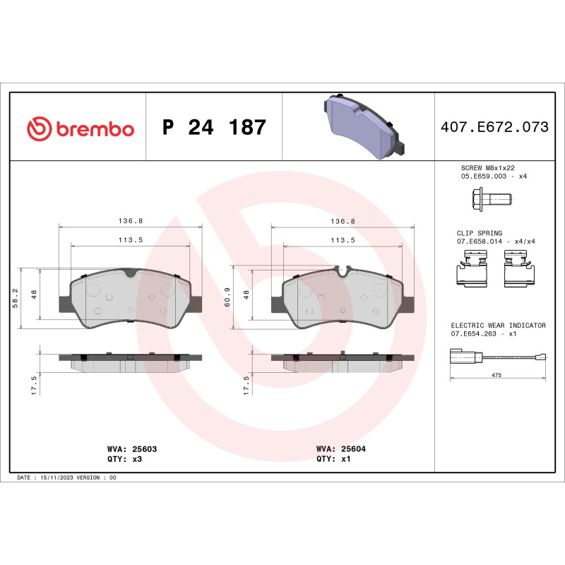 BREMBO P 24 187 Brzdové destičky zadní pro Ford Transit