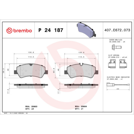 BREMBO P 24 187 Plaquettes de frein arrière pour Ford Transit