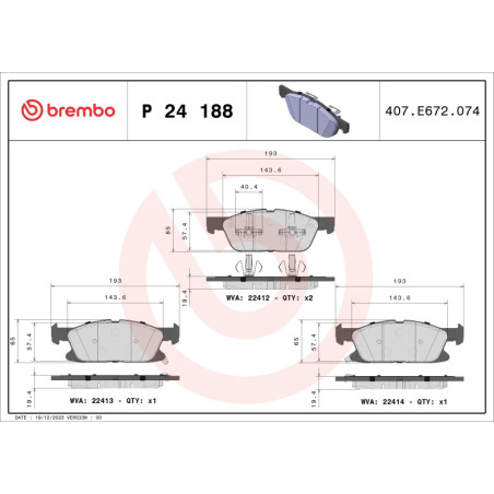 BREMBO P 24 188 Brzdové destičky přední pro Edge Galaxy S-Max Kuga Focus