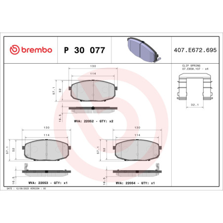 BREMBO P 30 077 Plaquettes de frein avant pour Cerato Soul Shuma Kona