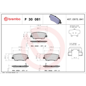 BREMBO P 30 081 Pastillas de freno trasero para Genesis Santa Fe Stinger Equus G70