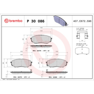 BREMBO P 30 086 Pastillas de freno delantero para Sorento Santa Fe