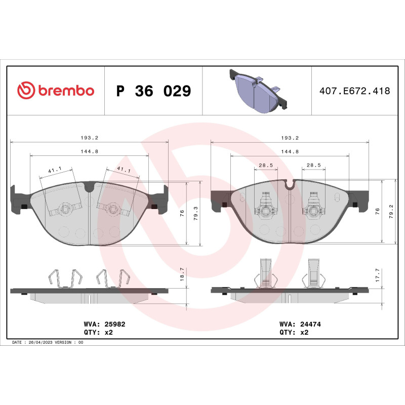 BREMBO P 36 029 Brake Pads Set Front for Jaguar F-Type