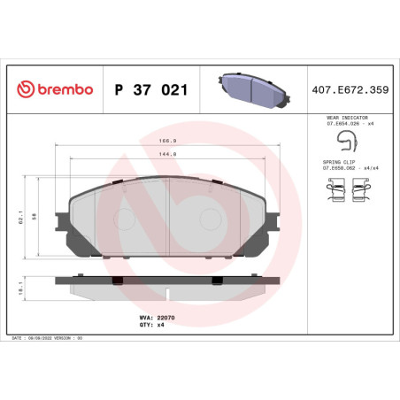 BREMBO P 37 021 Brake Pads Set Front for Jeep Cherokee