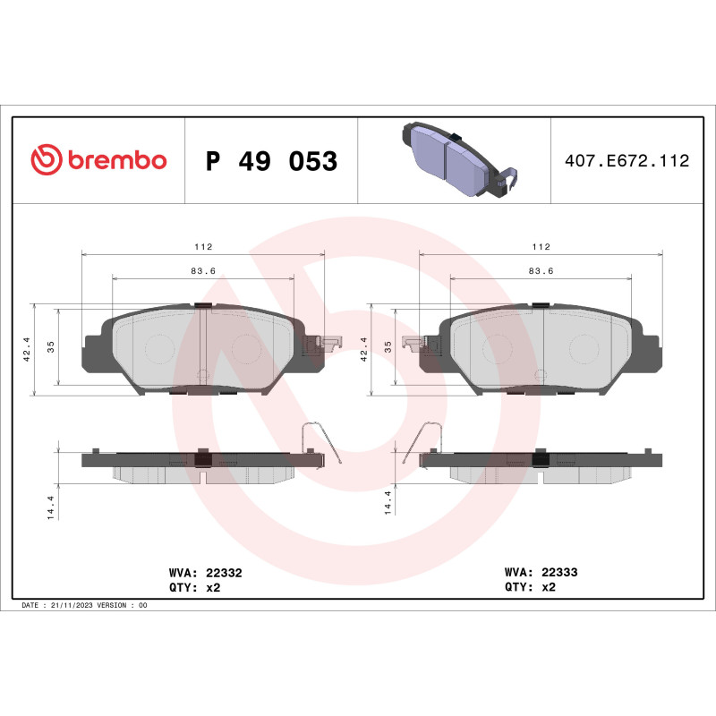 BREMBO P 49 053 Pastiglie freno posteriore per Mazda CX-5 MX-5