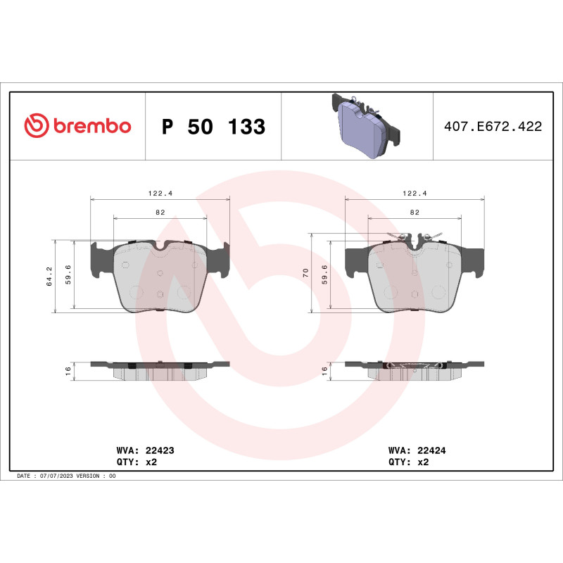 BREMBO P 50 133 Plaquettes de frein arrière pour Mercedes GLC C