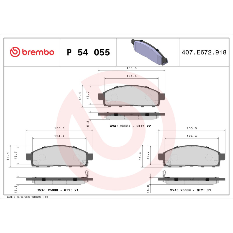 BREMBO P 54 055 Pastiglie freno anteriore per L 200 Fullback