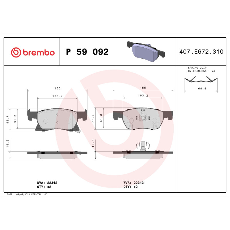 BREMBO P 59 092 Brzdové platničky predné pre Astra Cruze