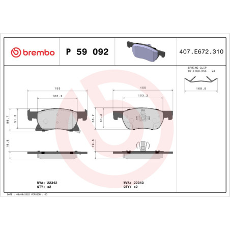 BREMBO P 59 092 Bremsbeläge Vorne für Astra Cruze