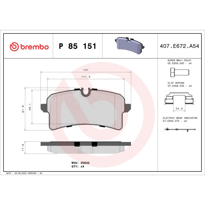 BREMBO P 85 151 Plaquettes de frein arrière pour A8 A7 A6 A4 Mulsanne