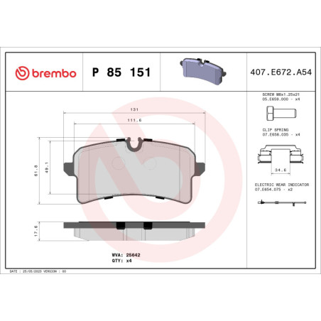 BREMBO P 85 151 Bremsbeläge Hinten für A8 A7 A6 A4 Mulsanne