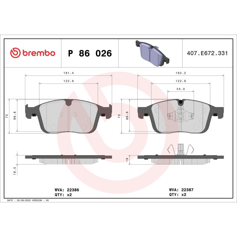 BREMBO P 86 026 Plaquettes de frein avant pour Volvo XC60