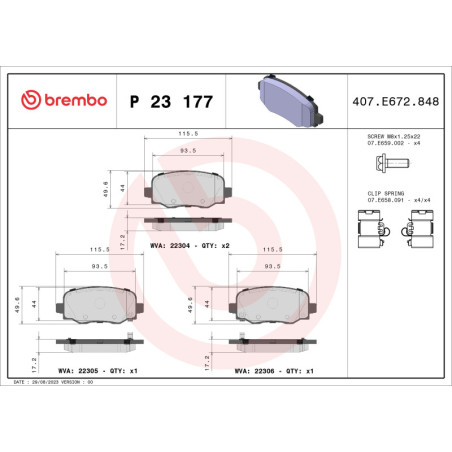 BREMBO P 23 177 Brake Pads Set Rear for Renegade 500X Compass Commander
