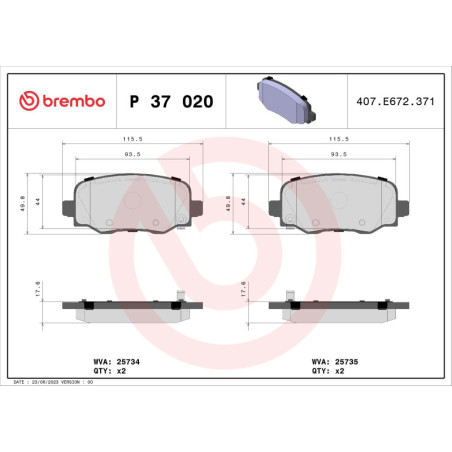 BREMBO P 37 020 Klocki hamulcowe tył dla Cherokee 200